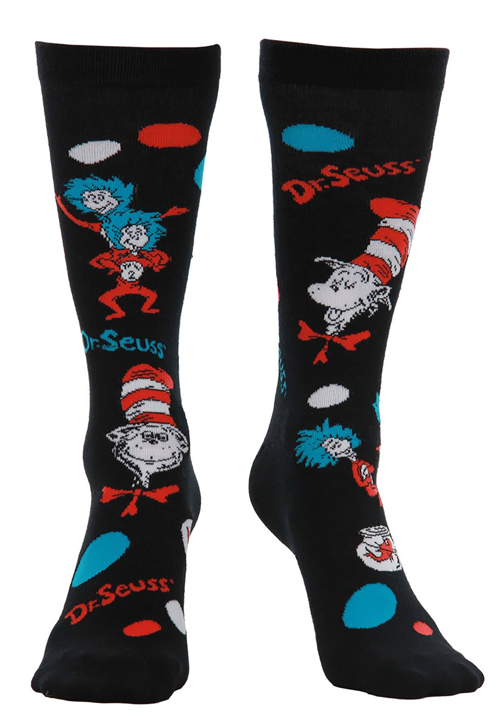 5 Dr Suess Casual Crew Socks Shoe Size 8-12 One Fish Two Fish Grinch Thing 1 2 