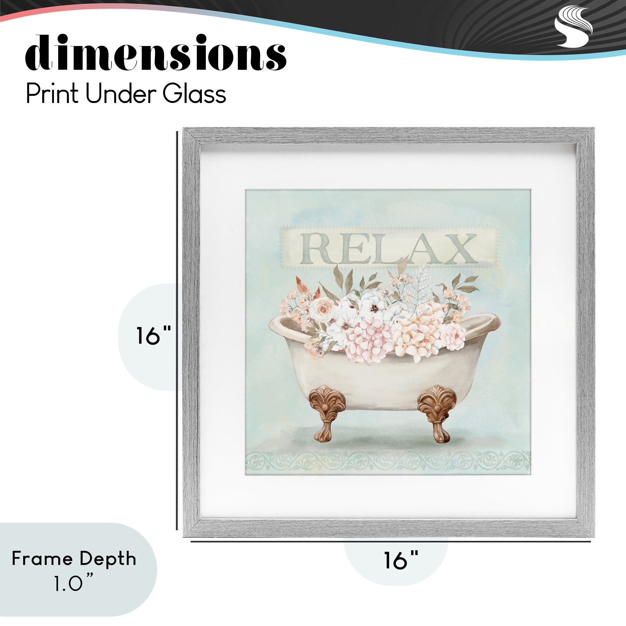 Stupell Industries Relax Floral Tub Gray Framed Print Under Glass, design by Mollie B.