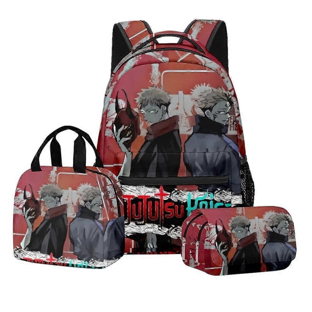 Mochila de anime Jujutsu Kaisen de 3 piezas para estudiantes con lonchera y estuche de lápices de doble capa, varios estilos