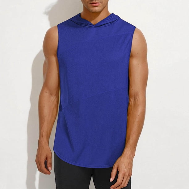 Blusa sin mangas con capucha para hombre, color liso, informal, deportiva, sin mangas, con capucha, de poliéster