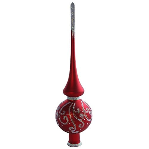 Holidaygiftshops Snowy Pattern Red Glass Christmas Tree Topper