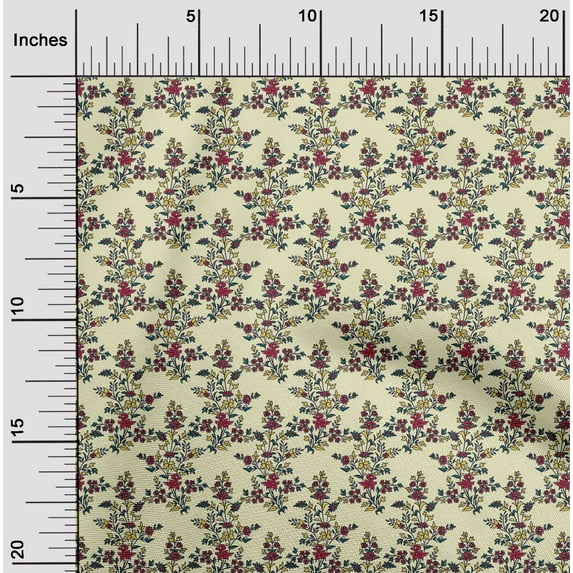 oneOone Organic Cotton Poplin Twill Fabric Leaves & Floral Block Decor Fabric Printed BTY 42 Inch Wide