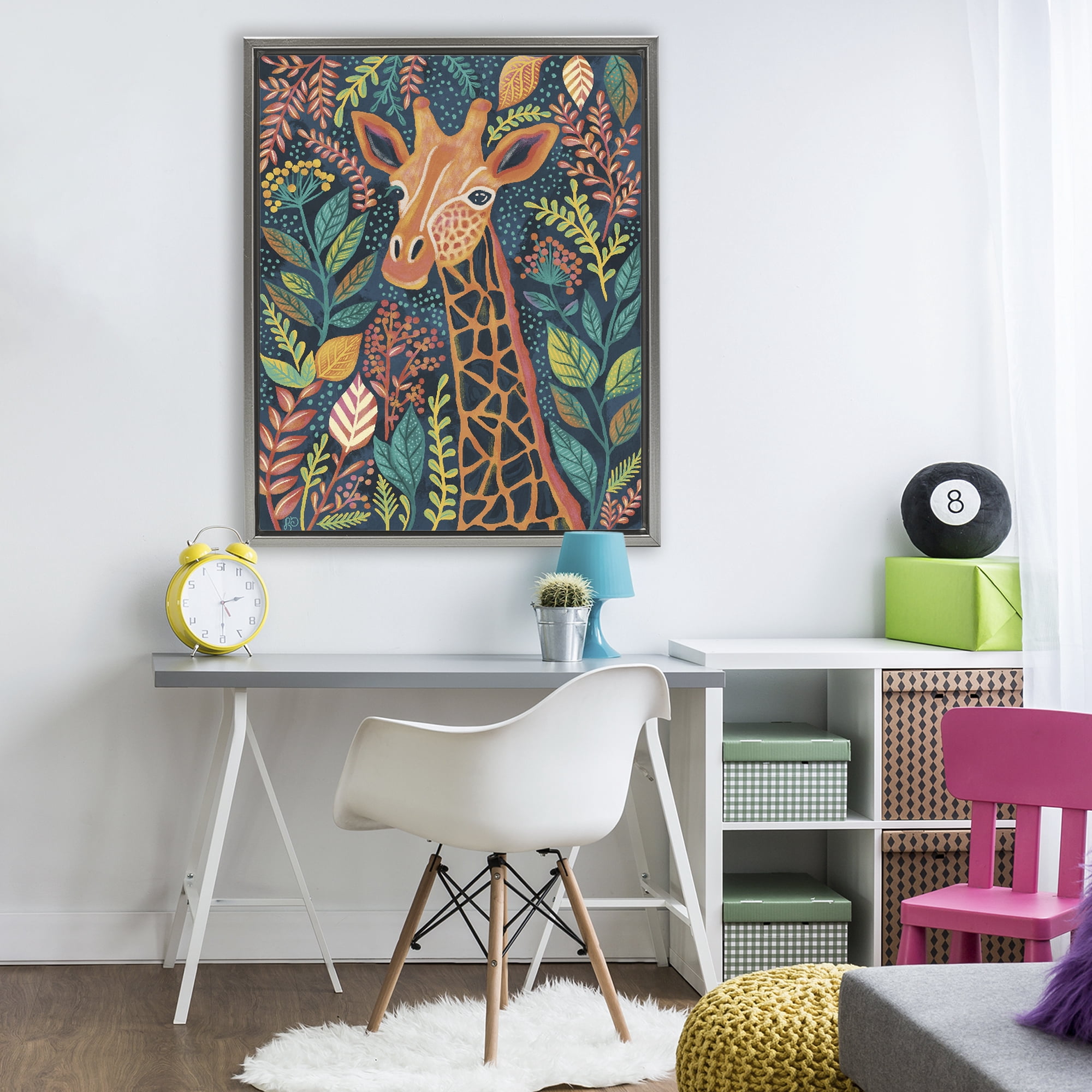 Stupell Industries Exotic Leaf Pattern Giraffe Gray Framed Floater Canvas Wall Art, design by Lisa R Dumm