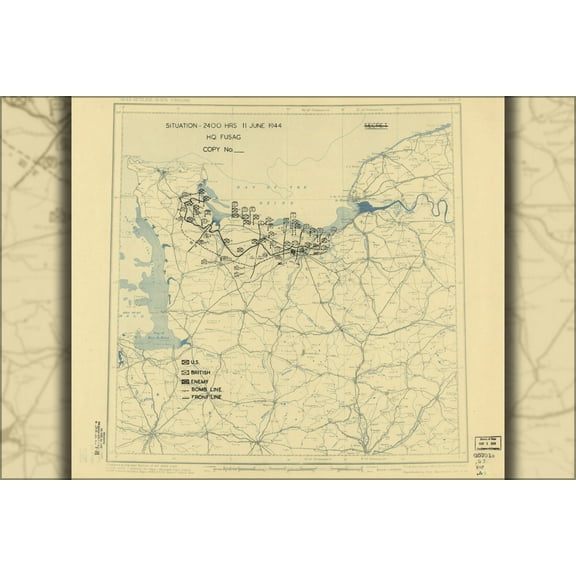 24"x36" Gallery Poster, map June 11, 1944 normandy invasion