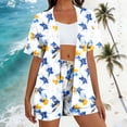 thumbnail image 2 of 2 Piece Sets for Women Summer,2 Piece Tropical Print Beach Cover up Set Kimono Top & Elastic Waist Shorts Vacation Outfits for Cruise Resort, 2 of 6