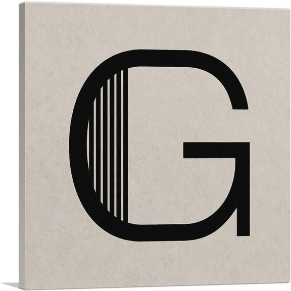 ARTCANVAS Beige Black Line Alphabet Letter G Canvas Art Print - Size: 18" x 18" (0.75" Deep)