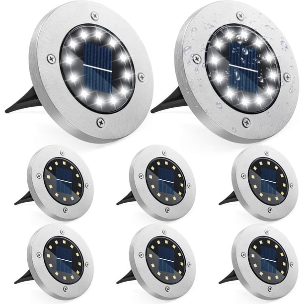 Paquete de 8 luces solares de suelo, 8 luces LED de suelo para jardín, impermeables, luces de paisaje al aire libre para camino, patio, terraza, patio, pasarela (luz blanca)