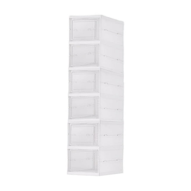 VONKY Boîte Organisatrice d'Armoire à Chaussures Transparente en PP Solution de Rangement Pliable 3. Porte Rabattable pour un Accès Facile Blanc 6 Couches
