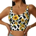 thumbnail image 1 of Balery Cute Cow Print Sunflower A Sujetadores deportivos con espalda cruzada para mujer, acolchados, sin costuras, de alto impacto, ideales para yoga, gimnasio, entrenamiento y fitness.-X-Large, 1 of 8