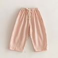 thumbnail image 4 of Crunowin Cotton Stripe Pants For Boys And Girls Summer Casual Style Elastic Waist With Side Pockets Lightweight Wide-Leg Pants Orange Size 5 Years, 4 of 5