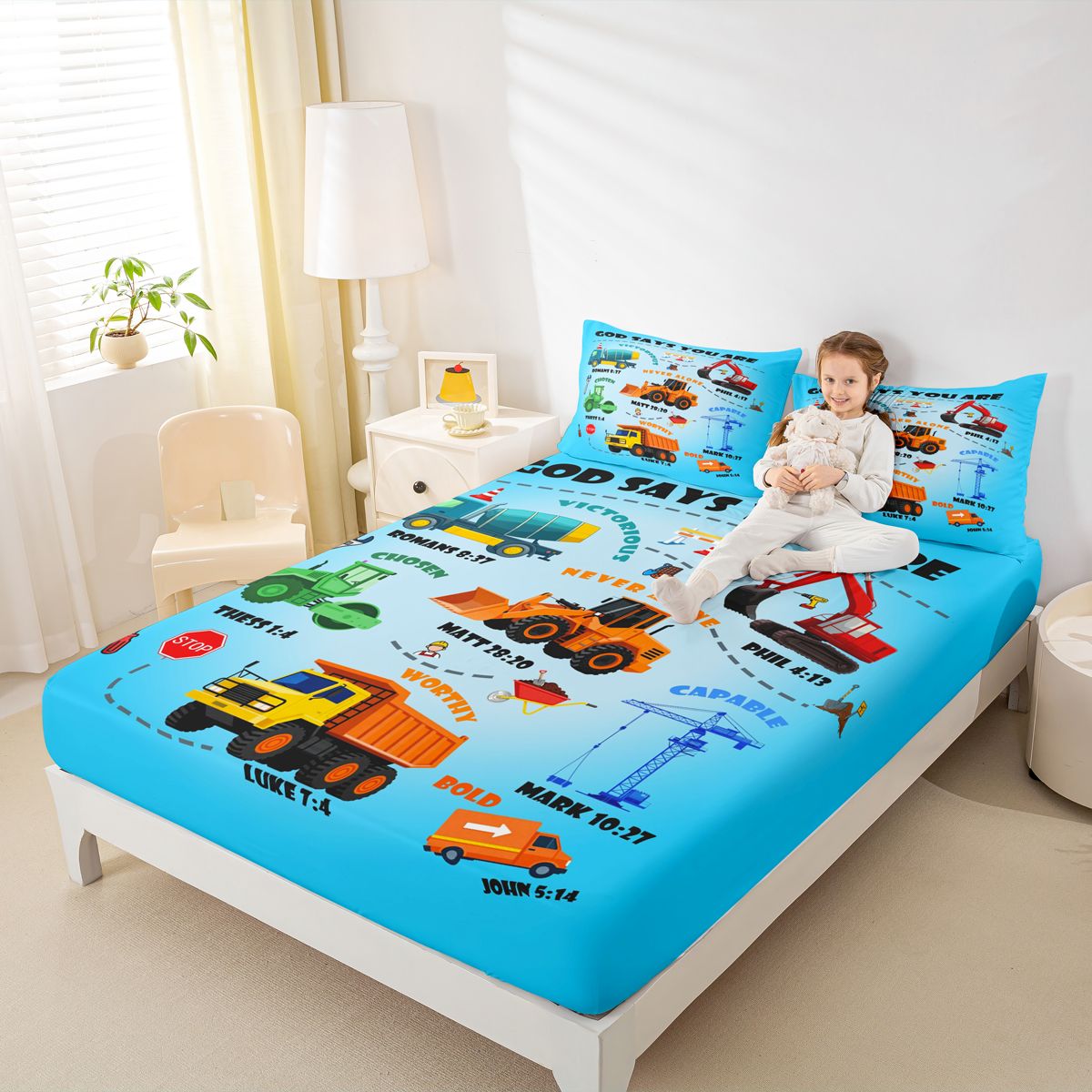 Manfei Construction Truck Full Size Sheets,Excavator Bed Sheets,Equipment Vehicles Bulldozer Sheet Sets For Boys Teens,Microfiber Bedroom Decor,4pcs