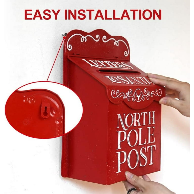 Christmas Mailbox For Letters To Santa, Vintage Wall Mount Outdoor & Indoor Decor For Porch, Fireplace Mantel, Red North Pole Post Box, Farmhouse Holiday Decoration - Walmart Supplies