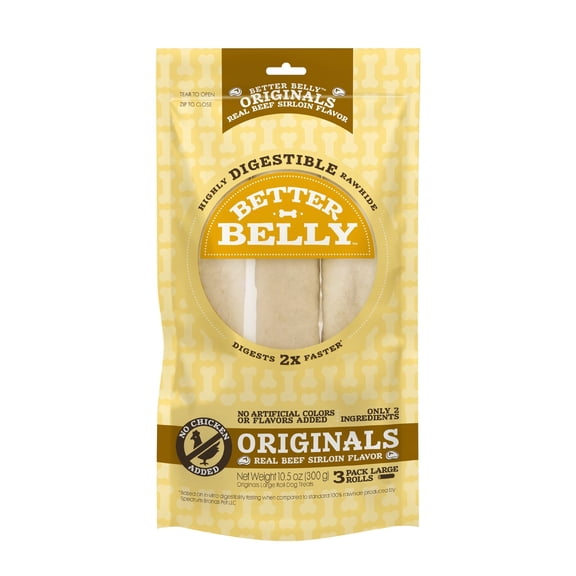Better Belly Originals Easily Digestible Dog Chews, 6 Count Small Rolls, Real Beef Sirloin Flavor Dog Treats