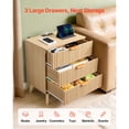 thumbnail image 4 of KFFKFF Fluted Nightstand with Charging Station, featuring 3 Drawers, Mid-Century Modern End Table for Bedroom, Bedside Storage Cabinet with Khaki Finish, Suitable for Living Room or Bedroom, 4 of 9