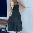 thumbnail image 6 of gljltg Sundress Dresses for Women Summer Sleeveless Square Neck Midi Dress Beach Holiday Loose Solid Color Casual Dresses Flowy Swing Pleated Suspender Dress, 6 of 7
