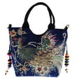 thumbnail image 2 of Bolso de mano con bordado de flores, estilo chino retro bordado, para el hombro Azul oscuro, 2 of 9