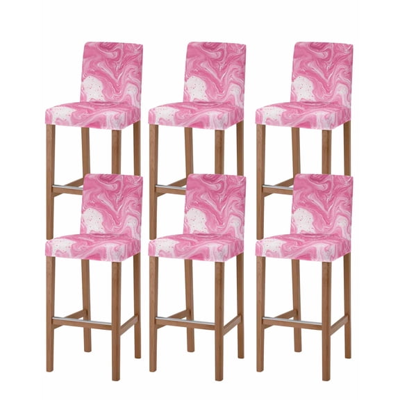 Pink Marble Bar Stool Covers Set of 6, Modern Ombre Abstract Fluid Aesthetic Art Stretch Washable Bar Chair Covers with Backs, Removable Pub Counter Height Chair Cover for Kitchen Dining Room Cafe