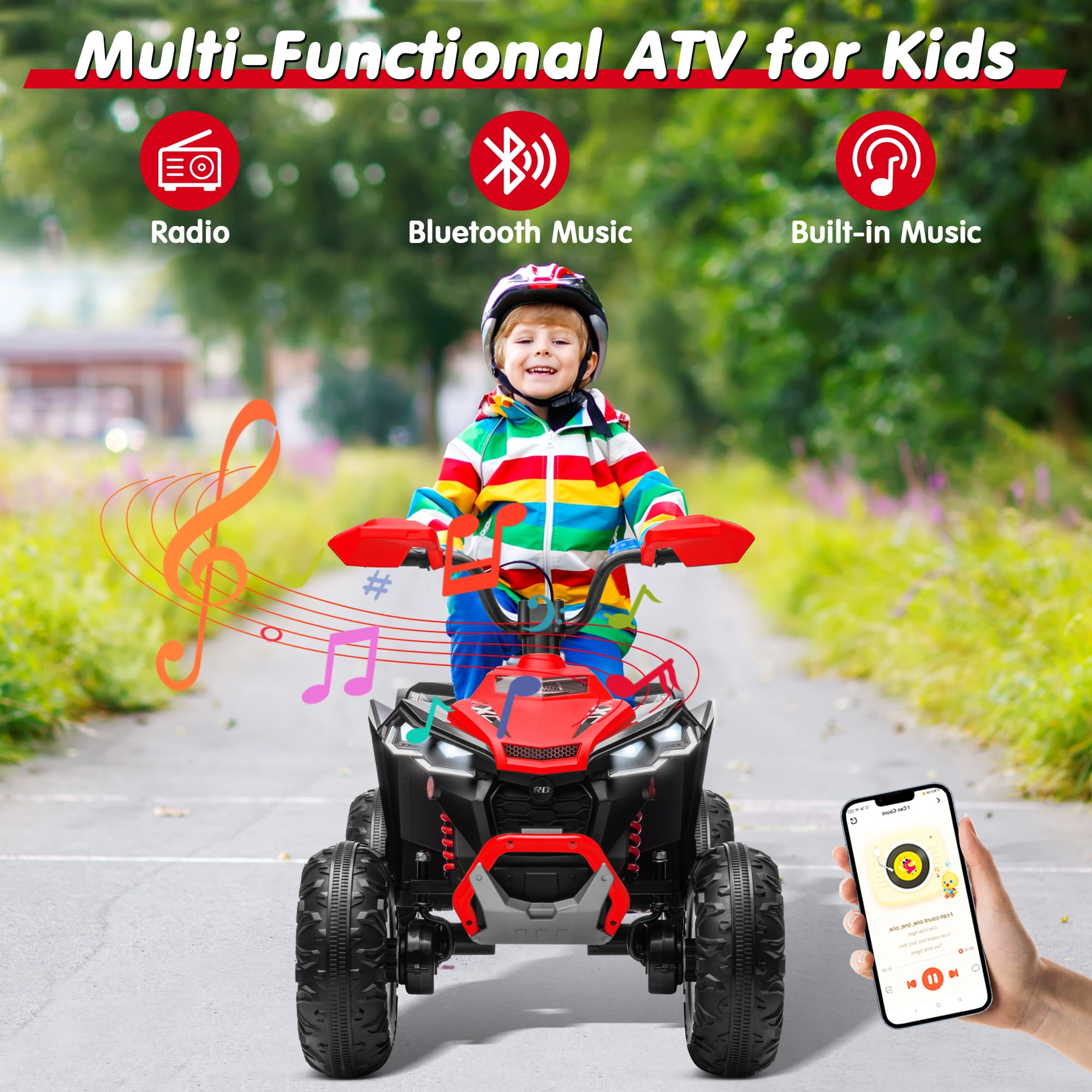 Joyracer 4WD 24V 2-Seater Kids Ride on Toy, 4×200W Motors, 9AH Battery Powered Electric 4-Wheeler ATV w/ Kneepads, Music, Red