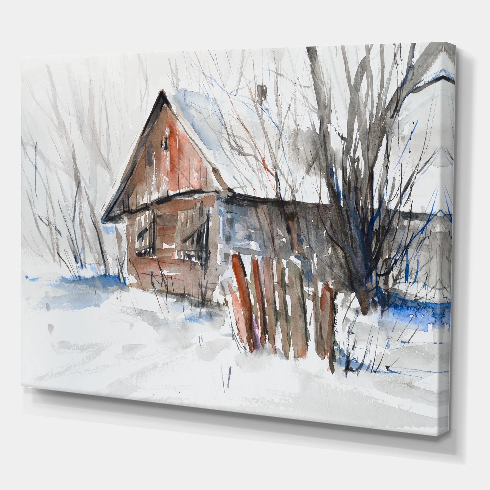 Designart ' Old Abandoned Wooden House In Winter Snow Picture ' Traditional Canvas Wall Art Print