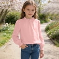 thumbnail image 3 of BFHHYA Girls Puff Long Sleeve Shirts Dots Print Ruffle Crewneck Tops Teen Fashion Solid Basic Tee for Girls Size 5-14 Years, 3 of 5