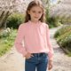 thumbnail image 3 of Crop Top Camisas de Manga Larga para las Mujeres Color Sólido Fleece Elástico de Manga Larga Puño Plegado Cuello Dulce Y Adorable Camisas de Niños para Niños Camisas de Manga Larga para Niños, 3 of 6