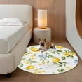 thumbnail image 2 of Summer Lemon Round Rugs for Living Room 4ft Yellow Blue Floral Watercolor Leaf Non Slip Circle Rug Washable Low-Profile Indoor Carpet for Bedroom, Dining Room, Bathroom, 2 of 9