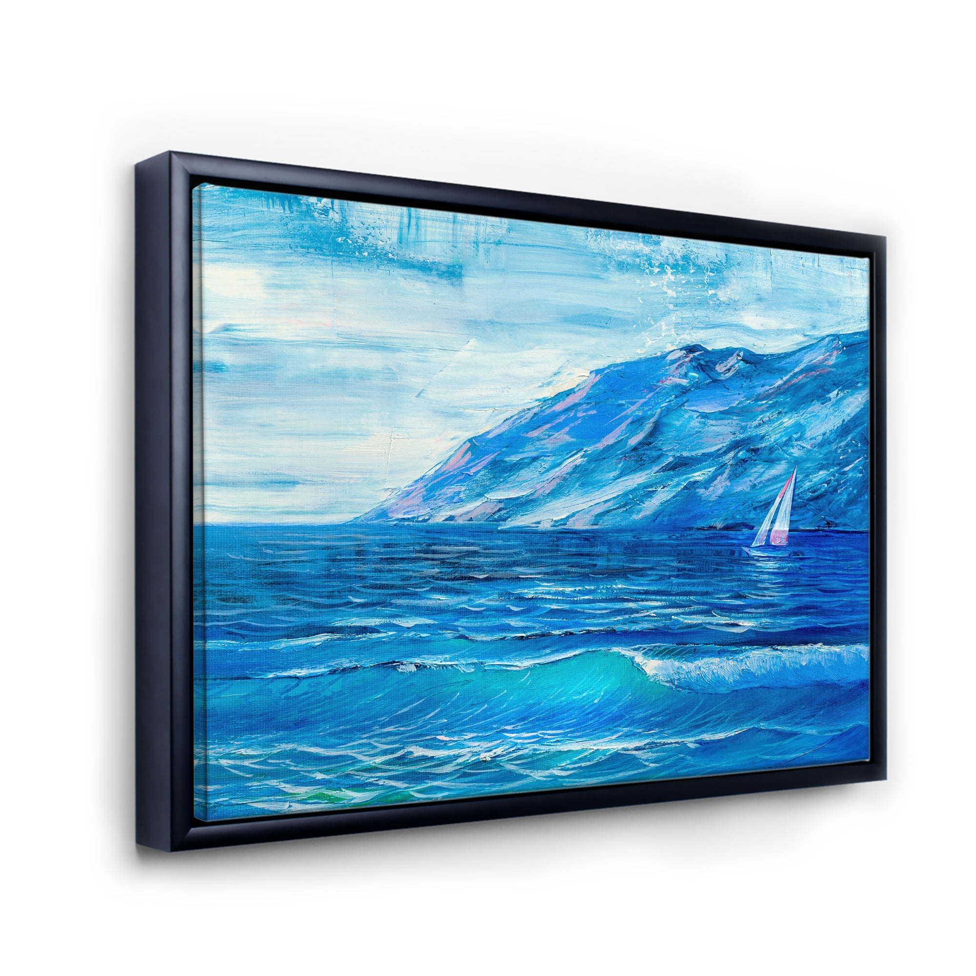 Designart 'Sunrise Glow On The Sea Waves II' Nautical & Coastal Framed Canvas Wall Art Print