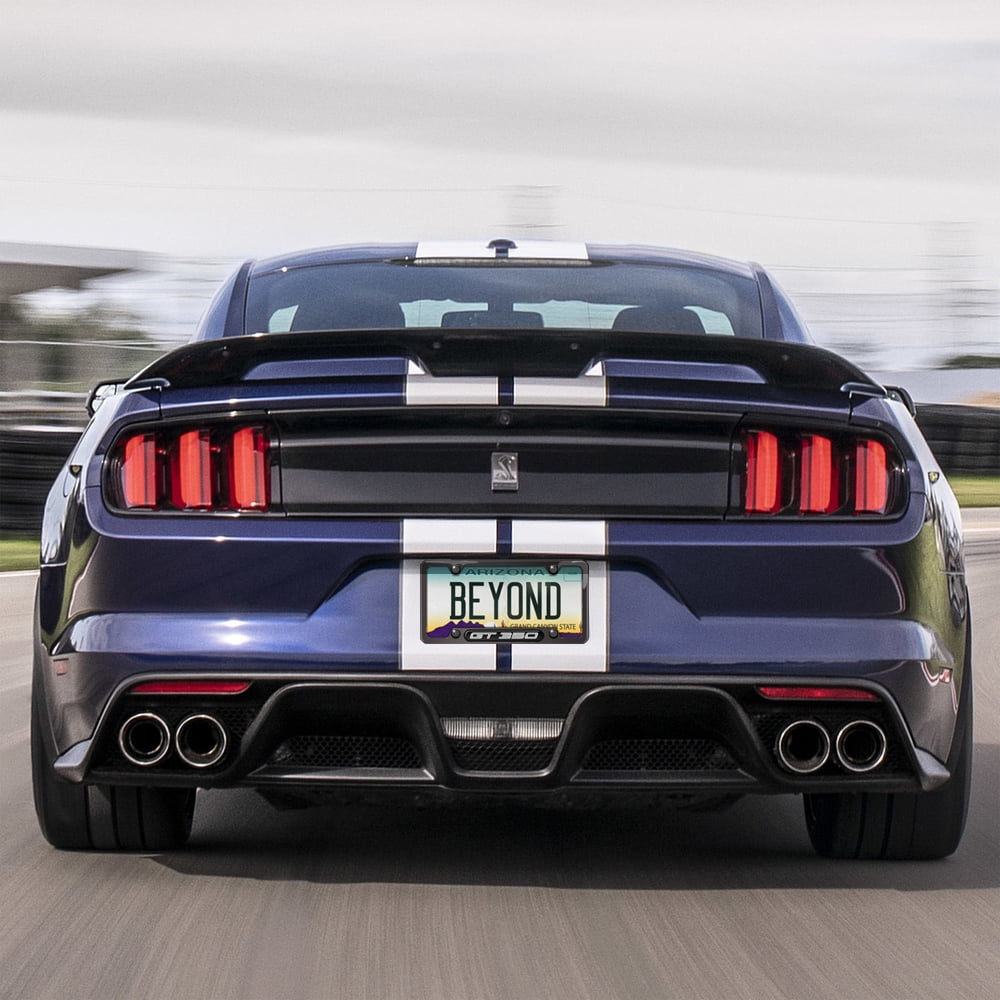 iPick Image for Ford Mustang 350 GT Black Insert Gunmetal Chrome Stainless Steel License Plate Frame, Official Licensed