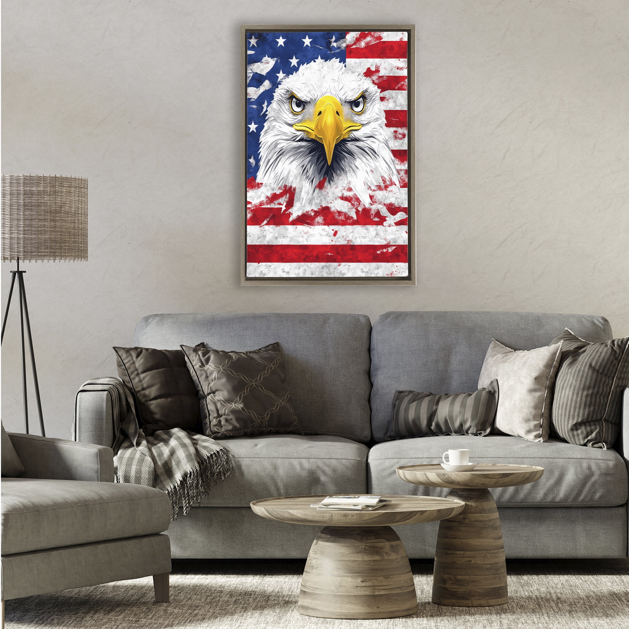 Stupell Industries Patriotic Bald Eagle Flag Brown Framed Floater Canvas Wall Art, design by The Wands Want