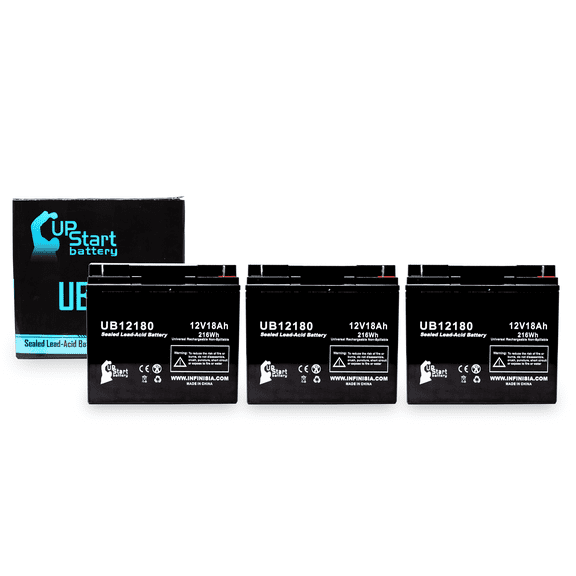 3x Pack - Compatible Merits Health Products PIONEER 2 Battery - Replacement UB12180 Universal Sealed Lead Acid Battery (12V, 18Ah, 18000mAh, T4 Terminal, AGM, SLA)