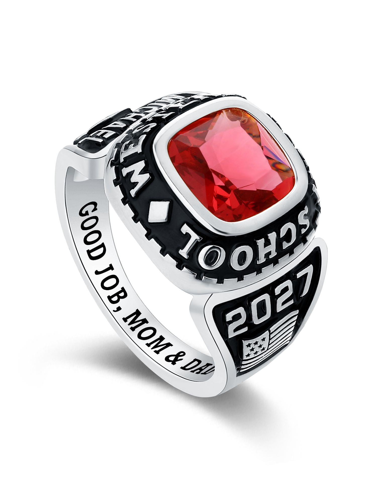Mementos USA Custom Men's Class Ring 10kt White Gold for High School and College Graduation-Elite