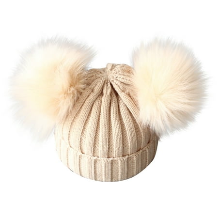 

Childrens Baby Knitting Wool Hemming Hat Keep Warm Winter Hiarball Fur Ball Cap