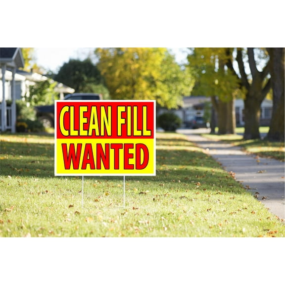 Double Sided Sign CLEAN FILL WANTED RED YELLOW Yard Sign ROAD SIGN with Stand