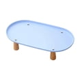 thumbnail image 1 of Soporte elevado para comedero de gatos, de plástico antiderrame y con base de madera. Azul 38cmx21cm, 1 of 9