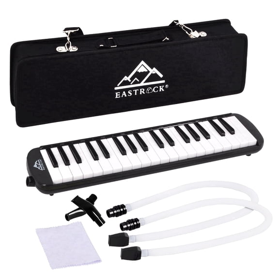 EASTROCK 37 Keys Melodica Air Piano Keyboard with Oxford Bag & Double Tubes Mouthpiece for Beginners,Black