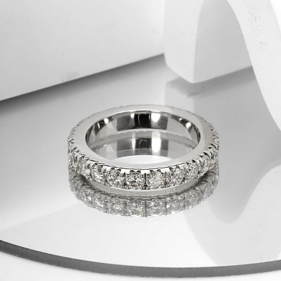 Moissanite Wedding Band Ring, 3mm 2.3cttw D Color Lab Diamond Sterling Silver Eternity Band Engagement Rings