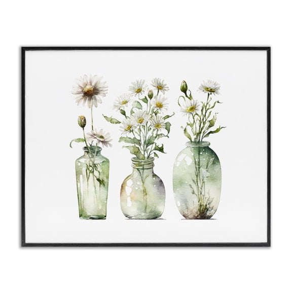 Stupell Industries Delicate Glass Vases Plants & Flowers Painting Black Framed Art Print Wall Art, 14 x 11