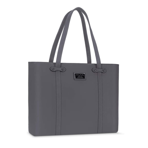 Mosiso 15.6 inch Women Laptop Tote Bag PU Leather Shoulder Handbags Fashion Ladies Work Business Travel Shopping School Everyday Tote Bag, Space Gray