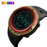 SKMEI Mens Military Watch, Waterproof Digital Sports Alarm Backlit Classic Watch, Black Gold Red