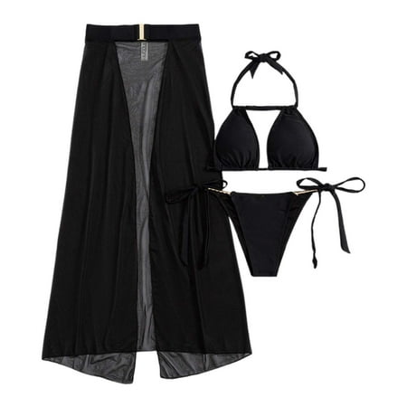 EHRWE Women s Bikini Set Ladies 3 Piece Sexy Backless Bikini Set With Sheer Skirt Stylish Swimsuit For Beach And Pool 2025 Retro Swimsuit