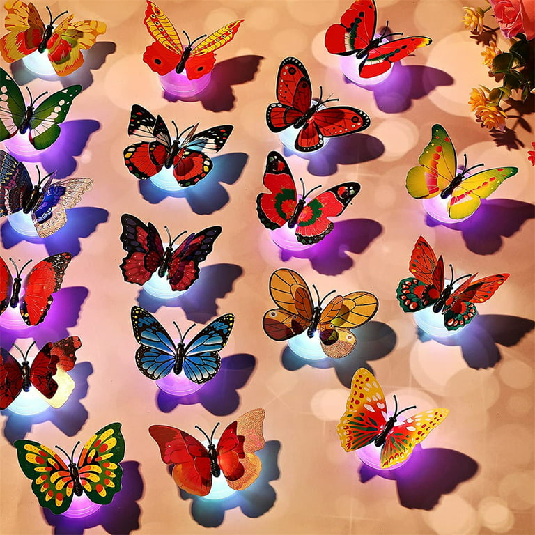 Colorful Butterfly Night Light Wall Decals 3D Butterflies Wall Decor Mural  Stickers Home Decoration Kids Room Bedroom Decor