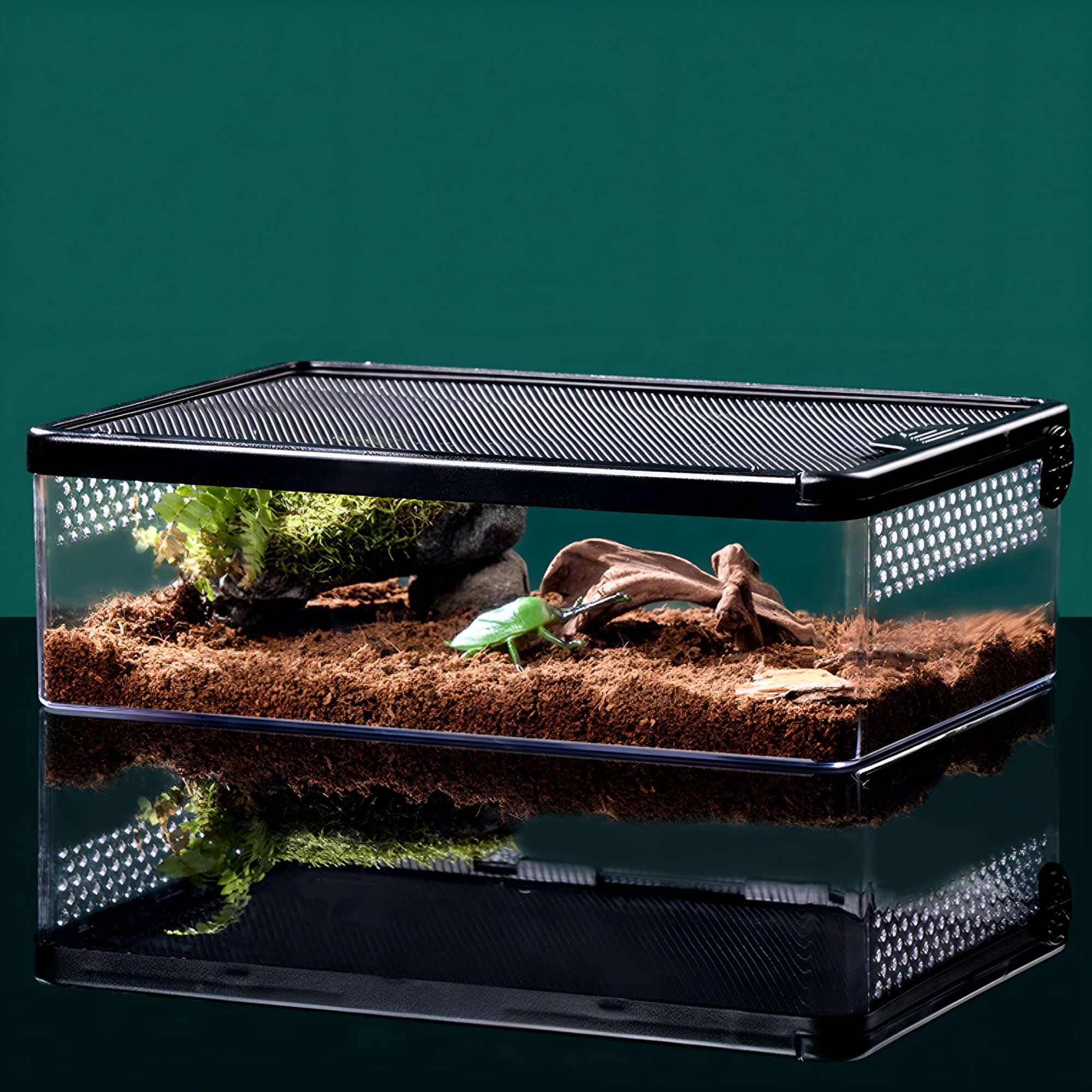 ACDANC 2026 New Turtle Tank with Breathable Holes Fish Tank, Multifunctional Areas Full-View Aquarium for Horned Frogs, Hamsters, Snakes, Turtles, Lizards Small Pet Anti Escape Crawler Box