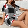thumbnail image 6 of Bixox Women's Heart Black Buffalo Plaid Gingham Printed Pajama Set 2 Piece Lounge Set Top and Shorts Soft Pajamas, Shorts with Pockets, 6 of 7