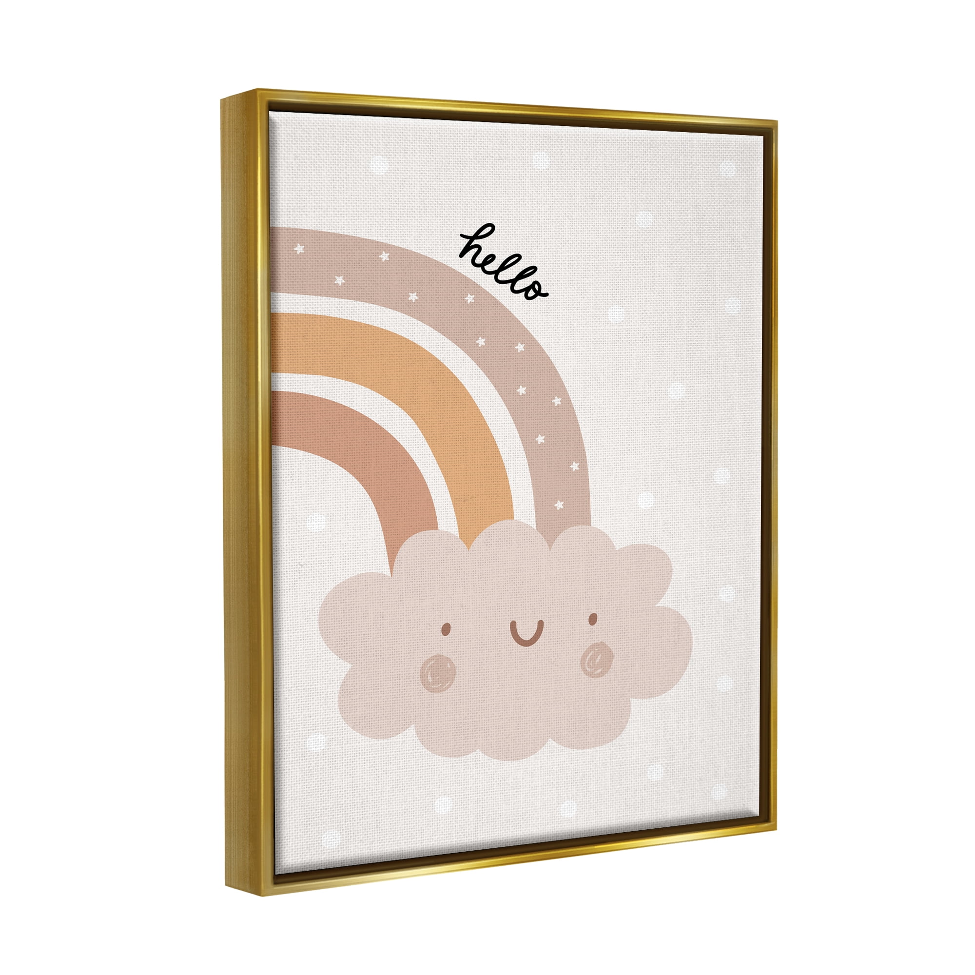 Stupell Industries Hello Earthy Rainbow Nature Painting Gold Floater Framed Art Print Wall Art, 17 x 21