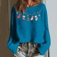 thumbnail image 3 of asdoklhq Christmas Sweaters for Women's Winter Christmas Printed Long Sleeved Round Neck Coarse Woven Stripe Long Sleeved Pullover Top Sky Blue M, 3 of 7