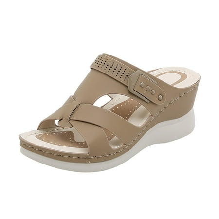 

PEASKJP Sandals Women Women s Two Strap Heeled Sandal for Women Casual (Brown 8.5)