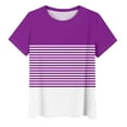 thumbnail image 6 of Olyvenn Womens T Shirts Short Sleeve Pleated Dressy Casual Scooped Neck Summer Button Tops Color Block Striped Blouses Purple S, 6 of 7