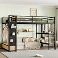 thumbnail image 3 of Queen size Loft Bed Frame with Wardrobe and Storage Drawers, Metal Loft Bed with Storage Shelves and Pegboard for Bedroom, Apartment, Dorm, Space-Saving, Mattress Not Included, Black, 3 of 9
