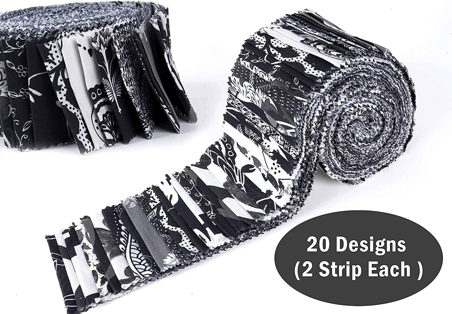 Soimoi 40Pcs Floral Artistic Print Cotton Precut Fabrics For Quilting Craft Strips 2.5x42inches Jelly Roll - Black