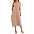 thumbnail image 2 of Summer Dresses for Women Casual Maxi Dress Vacation Long Sundresses Plaid Striped with Pockets Camel Checkered XL, 2 of 9